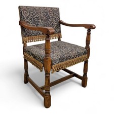 Solid oak carver armchair - Antique style fireside reading chair 1 of Pair