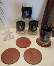 Vintage POLO RALPH LAUREN  12oz Lowball Cocktail Glass/Coaster Set