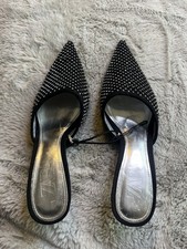 SUMMER SLIPPERS NEW ZARA BLACK DIAMONTE ENCRUSTED KITTEN HEELS SIZE38 UK5