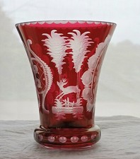 RUBY RED CUT TO CLEAR BOHEMIAN CZECH CRYSTAL GLASS VASE STUNNING XMAS GIFT