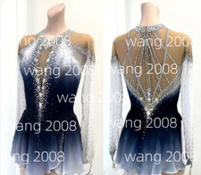 Adult Marvellous Ice  Figure skating Dress Gymnastics Costume blue dyeing