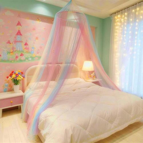Rainbow bed canopy for girls - bed,