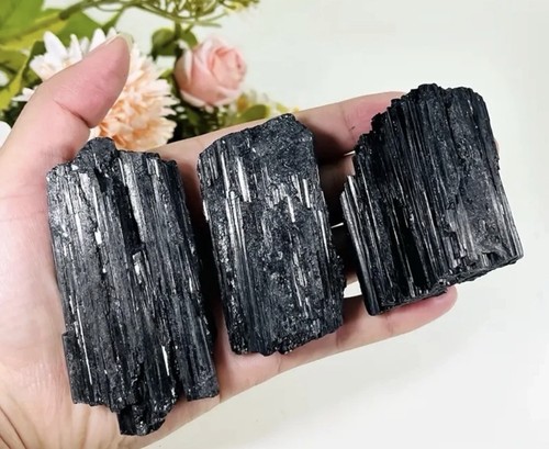 Raw black tourmaline crystal - black,