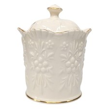 Vtg Aynsley Camellia Lidded Marmalade Jam Jar Cream Gold Trim Embossed 5"