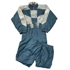 Vintage Ski Suit One Piece Crazy Apres Retro Snow Blue Green Womens Medium UK12