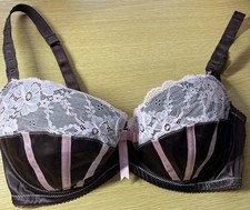 38DD BRA UNDERWIRED & PADDED / LA SENZA BOWN AND PINK SATIN VGC  (0080)