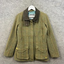 Joules Jacket Womens UK 12 Green Field Coat Tweed Windowpane Check Hunting Lined