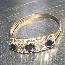 Stunning Antique Edwardian Art Deco 9 ct Gold Sapphire Diamond Ring Size L