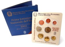 2002 Italy Euro Coin Set. 3.88 Euro. 8 Coins. Uncirculated. (In Folder)