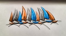 Hand Made Copper Silver Blue Ships Metal Wall Art Sailing Ship art 110cm