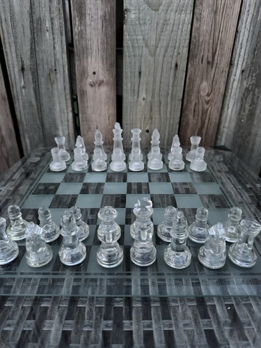 Glass chess set 35cm - glass, frosted