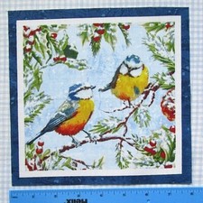 Christmas Fabric Panel /Block/Square Patchwork/Quilting Garden Birds/Blue tits