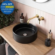 Bathroom Countertop Basin Sink Fluted Matt Black Round Modern 360 x 360mm