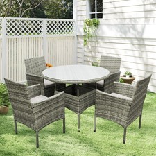 Rattan Garden Furniture Set with Round Dining Table Chair 4 Seater Outdoor Patio