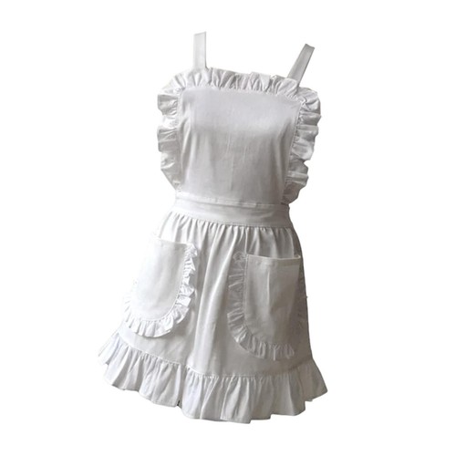 White ruffles maid apron - white,