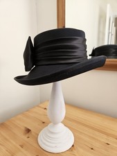 BERMONA TREND - Vintage Black Satin Upturned Brim Hat with Bow