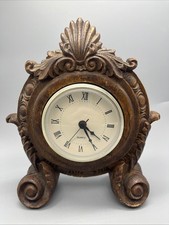 Tiger Oak Wood Resin Mantle Clock Vintage Free-Standing Quartz Movement VGUC