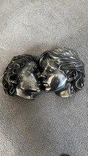 Compulsion Gallery Pewter Hanging Scultpure Art “Kissing Couple” Art deco