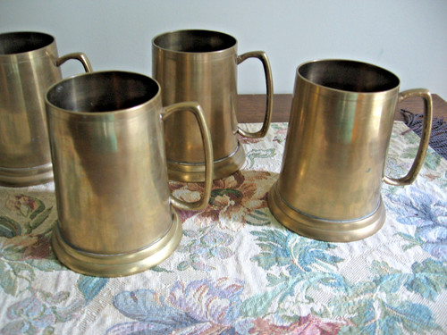 Vintage solid brass beer mugs - beer,