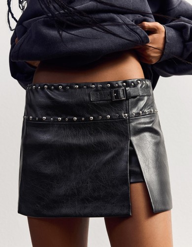 Bershka faux leather - leather, black