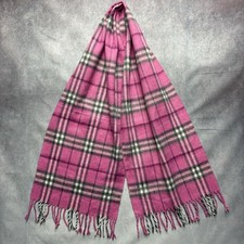 Burberry Women's Cashmere Scarf Pink Plaid Pattern 58 Inch Designer Made in UK