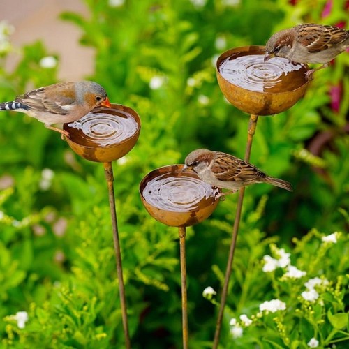 Long stem metal bird bath - metal,