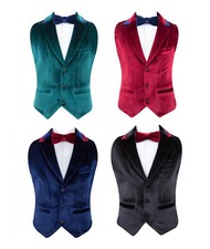 Boys Tailored Fit Formal Wedding Party Velvet Waistcoat Set