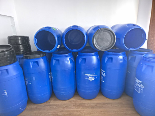 Lot blue plastic storage - of,