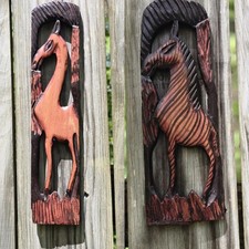 Handcarved African Wood Wall Hangings: Zebra and Gazelle Decor (Set of 2)