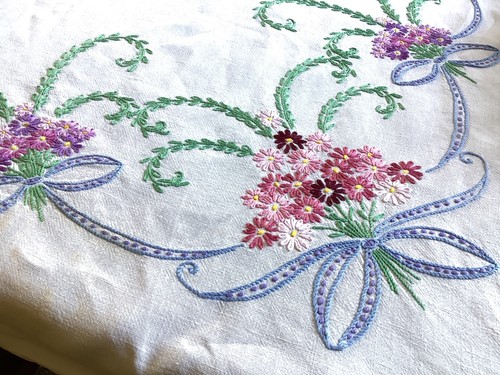 Vintage white linen tablecloth - vintage,