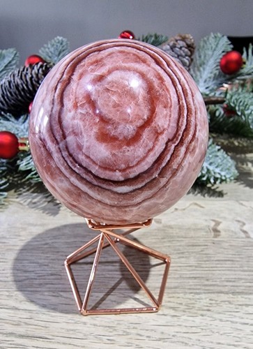 Red banded calcite crystal - banded,