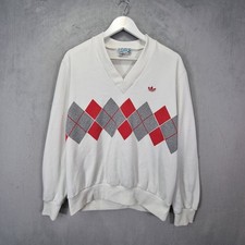 Vintage Adidas Ivan Lendl Sweatshirt Mens Large White Argyle V Neck 90s 80s