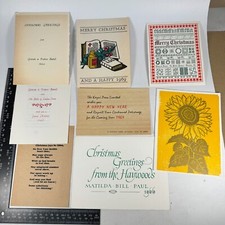 1x Wood Veneer Printed & 7x USA Private Press Xmas Cards Battell Margo Haywoods