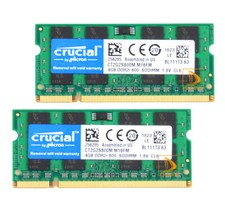 Crucial 2X 4GB 2RX8 PC2-6400 DDR2-800MHz DDR2 200pin SODIMM Laptop Memory 1.8V*