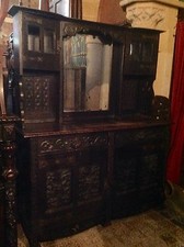 VICTORIAN GOTHIC 19TH CENTURY CARVED OAK SIDEBOARD BUFFET DRESSER PUSSY OAK