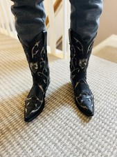 Sendra Leather Cowboy Boots - Size 7.5  - black and silver