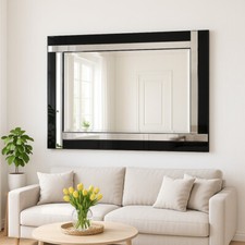 Mirror Large Black Glass Frame Art Deco Wall Mirror Venetian Beveled 120 x 80cm