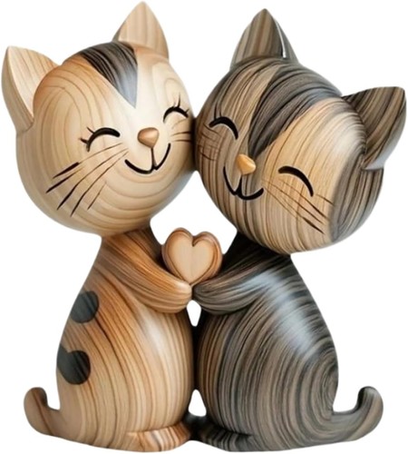 Wooden cat couple - 2d, sculpture