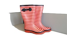 Clearance stock - Pink & Red Striped - ladies rubber wellies size 7