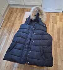 Ladies F&F Navy Hooded Padded Gilet Bodywarmer Size 14 VGC