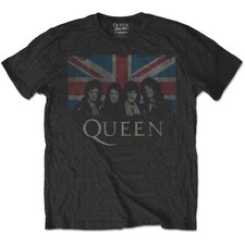 Official Queen T Shirt Union Jack Black Classic Rock Band Tee Freddie Mercury
