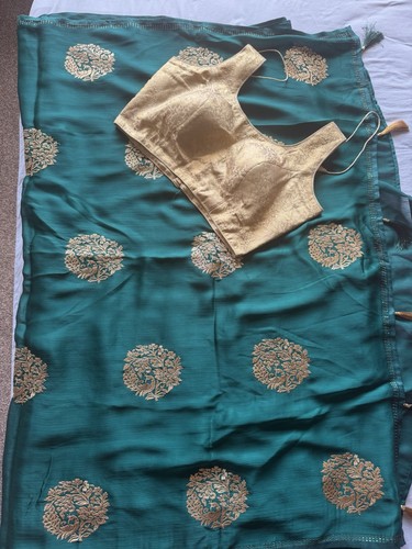Bollywood saree bottle green - bollywood,