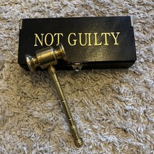 VINTAGE BRASS GAVEL IN A 'NOT GUILTY BOX'. USED BY AUCTIONEERS & JUDGES