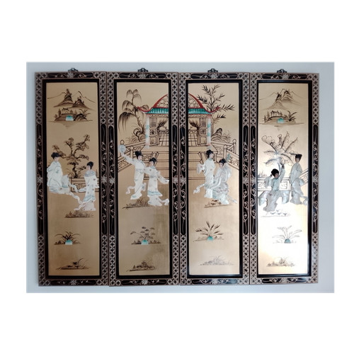 Asian panel wood decorative - 4-panel,