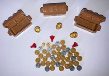 LEGO 3x Nougat Treasure Chests with Gold & Silver Coins, Gems & Goblets - MOC