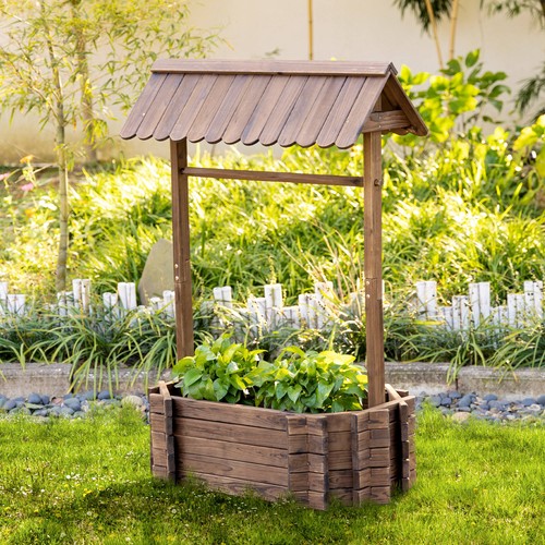 Wooden wishing well raised - wooden,