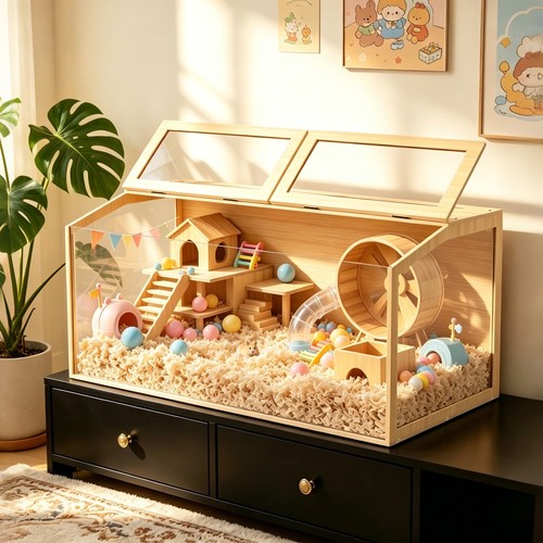 Large wooden hamster - wooden, cage