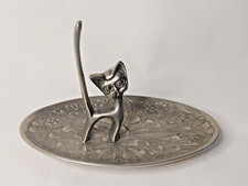 Vintage Seba Silver Plated Stylised Ring Cat In Jewellery Trinket Tray