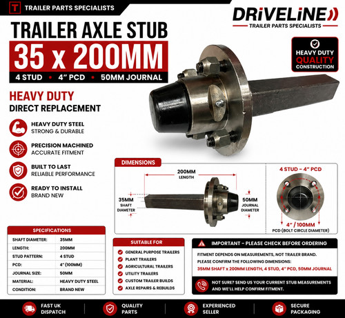 Trailer axle stub 35x200mm - axle, 4