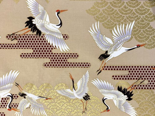 Japanese cranes fabric - , art